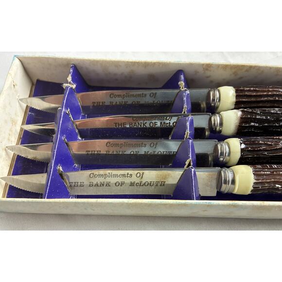 Hollow Ground Stainless Steel Steak Knives Set of 4 Promotional Bank of McLouth - Picture 4 of 9